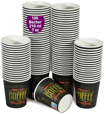 100 Gobelets Jetables en Carton pour Café 210ml / 7 oz avec, Gobelets pour Café Court, Long, Expresso. Pour Bureaux et Maisons.