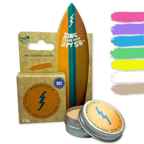 Barreltopia Creme Solaire Visage SPF 50 Bio - Protection Totale Enfant et Adultes - Stick Solaire Skincare Sunscreen - Crème solaire 50 + Sun - Kit Surf Pro - Waterproof pour visage et lèvres (Jaune)
