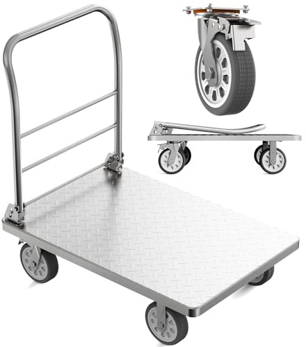 Heavy Duty Platform Truck Cart, Flatbed Cart Folding Hand Trucks, 2200lbs, with 6 Swivel Brake Casters, Foldable for Easy Storage (36 x 24)