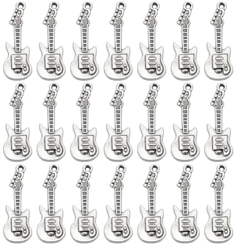 SUNNYCLUE 1 Box 50 Stück Vintage Gitarren Charms Musikinstrumente Charms Groß Klein Antikes Silber Musikinstrument Für Die Schmuckherstellung Für Damen Halskette Armband Ohrringe DIY Zube