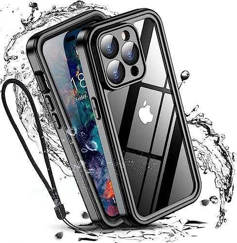 W7ETBEN für iPhone 15 Pro Wasserdichtes Hülle, [IP68 Wasserdicht] Eingebautes 9H gehärtetes Glas [10FT Militär Stoßfest] [Staubdicht] Ganzkörper Fallschutzge Hülle für iPhone 15 Pro 6.1-Schwarz