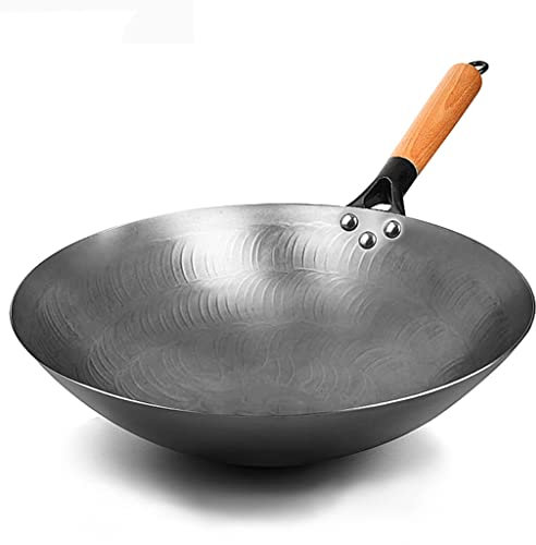 Unbeschichteter Eisentopf, handgefertigt, Wok, Gasherd, Haushalt, gewöhnliche Bratpfanne, Wok, Küche, Bratpfanne (Farbe: D, Größe: 34 cm)