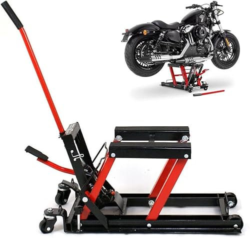 Dekltus Motorradheber 680kg Motorradhebebühne,Gummierte Trageflächen,Montagebock Motorrad Hebebühne Quad Hydraulische Motorradhebebühne Montagebock Klapp Hebebühne - Rot