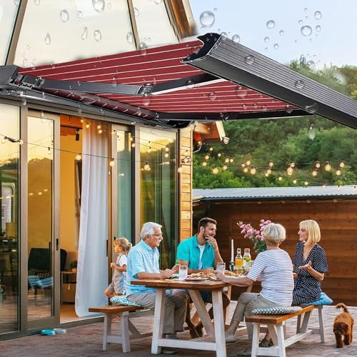 MOFGOE Patio Awning Electric with Remote Control, Automatic Retractable Outdoor Awnings with LED Lights, Waterproof Deck Awnings, Door Window Sunshade Shelter,8.2X4.9ft