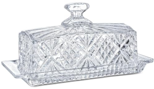 Beurrier en verre avec couvercle recouvert de cristal pour comptoir, 20,3 cm | Beurrier au design classique, 2 pièces, passe au lave-vaisselle