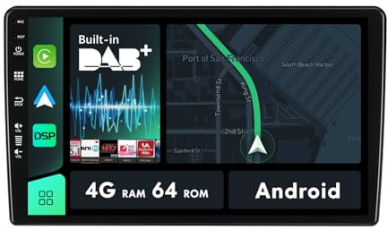 MISONDA Radio de Coche Android 1 DIN Dab+ para Citroen Berlingo para Peugeot Partner 2008-2019 DSP + Carplay, Soporta WLAN, BT, GPS, AUX, MirrorLink, WiFi, RDS - 4G + 64G