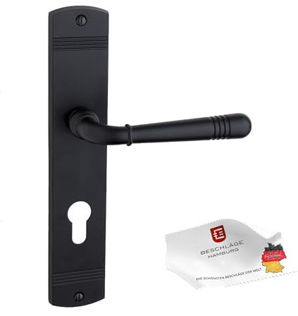 Beschläge Hamburg Türgriff EMILY ART 70-09 – Drückergarnitur Langschild 45 x 235 mm, Profilzylinder (PZ), Set inkl. Befestigungsmaterial, schwarz matt