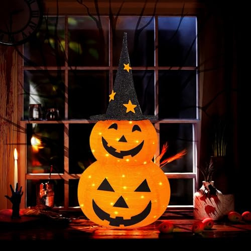 Halloween Kürbis Laterne mit 8 Lichtmodi 50 Lichtern, Faltbar Papierlaternen Pumpkin Laternen Halloween Decoration Lampions für Home Outdoor Party Halloween Dekoration (Schwarz)