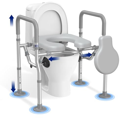 T1 Toilet Seat Riser for Seniors, Raised Toilet Seat with Handles with Adjustable Height Width, 400lb Elevated Commode Chair with Side Clamps, Handicap Toilet Seat for Elderly
