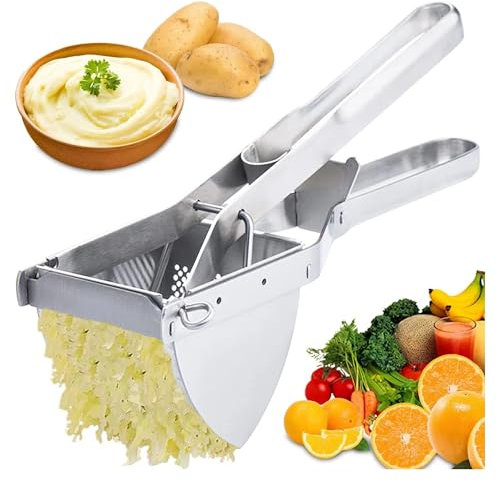 Potato Ricer Masher Stainless Steel Kitchen Tool Comfortable Handle Multifunctional Fruit Vegetable Masher for Smooth Fluffy Mashed Potatoes Baby Food Fruit juices Mashed Vegetables