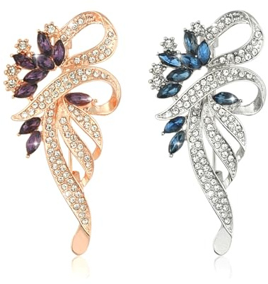 2pcs Floral Brooch Created Crysta Rhinestone for Women, Ladies silver+gold