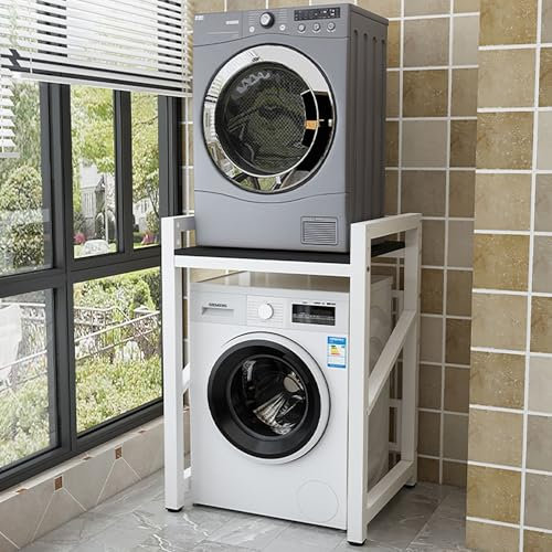 Washing Machine Shelf, Stacking Set Adjustable Stand, Cabinet for Washer and Dryer, Washing Machine Shelf with Dryer, Height Adjustable, Portable Shelf with 400 kg Capacity (White + Black)