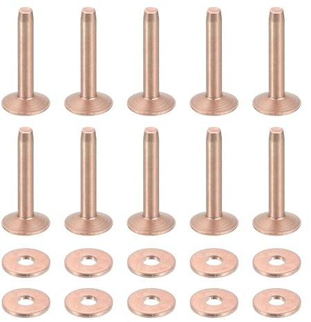 QUARKZMAN 25 Jeux De Rivets Et Rondelles En Cuivre, 10x3.3x19mm Rivets En Cuivre Solides Pour Fournitures De Bricolage En Cuir, Ton Cuivré