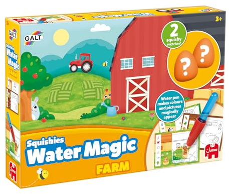 Galt Water Magic Squishies Farm Reusable Colouring Books for Children, Reusable Pictures for Kids to Colour, Magically Reveal Hidden Pictures with Water Pen & Squishy Surprises, Ages 3 Years Plus
