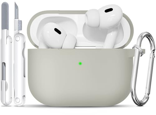 TNSNK für AirPods Pro 2nd/1st Hülle (2023/2022/2019), Silikon Stoßfeste Schutzhülle mit Clean Kit & Keychain, Support Wireless Charging - für AirPods Pro 2nd/1st, Khaki