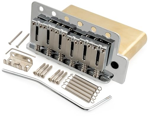 Musiclily Ultra 52,5mm American Vintage Ponte Tremolo 6 Viti ST Bridge con Sellette Moderne in Ottone Blocco Ottone 42 mm per Chitarra Elettrica tipo Strat, Cromato