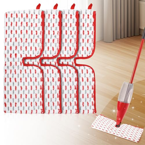 4 Stück 1-2 Spray Max Wischmopp-Pads, kompatibel mit Vileda ProMist MAX, wiederverwendbare doppelseitige Reinigung, Mikrofaser-Spray, Ersatz für Nass- und Trockenanwendung, Rot und Grau