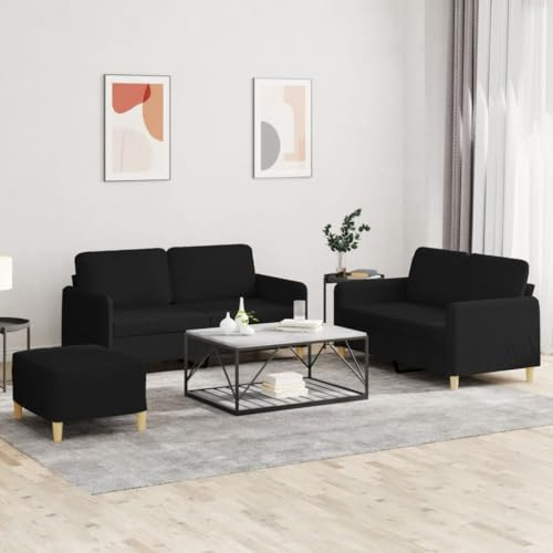KATERYY 3-TLG. Sofagarnitur mit Kissen Schwarz Stoff Möbel Wohnzimmer