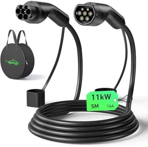 Zyncove Typ 2 Ladekabel 11kw[5m, 16A, 3-phasig, IP67]: Mennekes Ladekabel E Auto Typ 2, Elektroauto Typ 2 auf Typ 2 EV Ladekabel mit Tragetasche für Model S/3/X/Y ID.3, ID.4