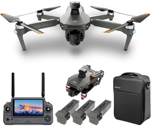 X-Verse KF100MAX Drone con telecamere 4K HD, Schermo RC, Distanza del Telecomando di 6KM, Gimbal a 3 Assi, evitare ostacoli a 360 d°, Quadricottero Pieghevole Professionale per Adulti, 3 Batterie