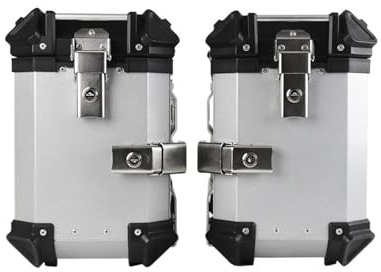 ZGHQHCDRH Motorcycle Back top Box case Motorbike Storage 38L Universal Motorcycle Rear Top Box Side Luggage Case Storage Trunk Lock Travel Aluminum Alloy Tool Box(35L Silver (1 Pair))