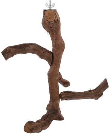 TOGEVAL Natural Wooden Parrot Perch Stand with Grapevine Branch Bird Rod for Cage Installation Chew-resistant Training Platform Encouraging Exercise and Balance for Small Birds