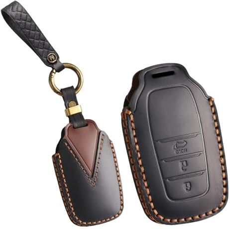 KUNIO Schlüsselhülle Autoschlüssel Hülle Passt für Toyota Yaris Cross Corolla Cross Prius Prime RAV4 C-HR Hilux 2023 2024 2025 Schlüsselanhänger PU Leder 3 Tasten Schlüsseletui Schwarz B