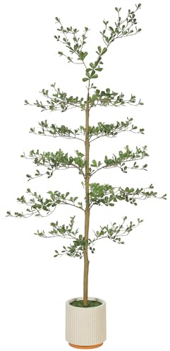 FEELEAD 6ft Artificial Black Olive Tree (180cm) with Fluted Planter - Realistic Shady Lady Faux Potted Tree for Japandi & Wabi-Sabi Home Decor