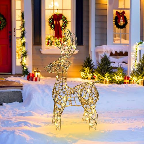 Weihnachts-Rentier, beleuchtet, Hirsch, batteriebetrieben, LED, funkelnd, Rentier für Haus und Garten, Weihnachts-Rentiere, Dekoration für Hof, Terrasse, Rasen, Garten, Party, Innen- und Außenbereich