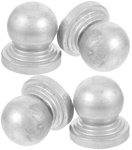 HAMPPLIES Tapas de Barandilla de Hierro Decorativas para Postes de Valla, Forma de Bola, Color Plata, Paquete de 4 Piezas, Ligeras y Clásicas para Jardín y Patio