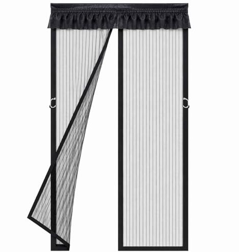 Magnetic Fly Screen Door 90×210 cm, Mesh Door Curtain with Magnets, Breathable Mosquito Net Door with 2 Tieback Hooks for Patio, Balcony, Entry Door