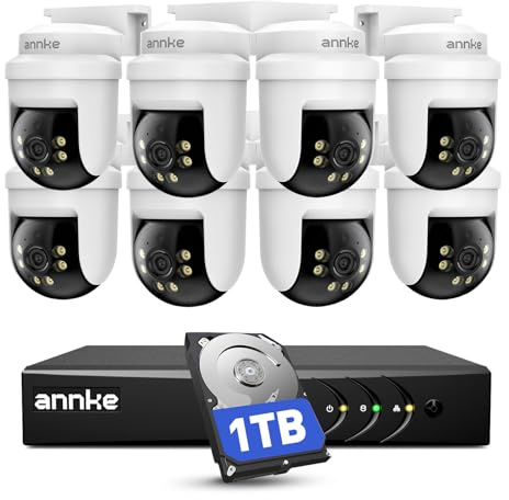 ANNKE 3K Utomhus trådbundet övervakningskamerasystem, 8X 3K PTZ kameror med ljud, 5MP Lite DVR 8-kanals med AI-detektering av personer/fordon och 1TB