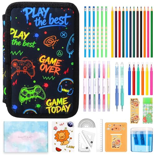 Estuche Escolar Set 41 Piezas para Niños,Estuche Escolar 3 Compartimentos
