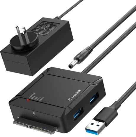 WAVLINK USB 3.0 to SATA Adapter,for 3.5 & 2.5 HDD/SSD with 12V 3A Power | Dual Bay Hard Drive Docking Station Support 2x18TB,Offline Clone,Plug and Play,5Gbps UASP,Auto Sleep Mode