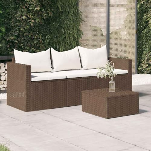 Emmtore Gartensofa 3 Sitzer,Sofa mit 3 Sitzkissen 3 Rückenkissen,Couch für den Außenbereich,Relaxsofa Dreisitzer,Poly Rattan,Braun