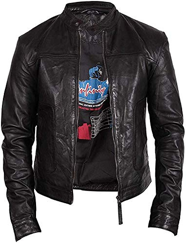 BRANDSLOCK Herren Echtes Leder Biker Jacke Lammfell Vintage