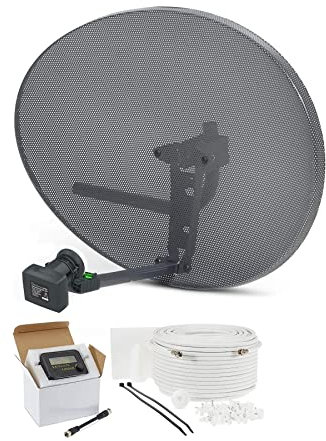 SSL Satellites Zone 2 Satellite Dish Quad LNB + 10 Meter White RG6 Cable FTA Signal Pointer Satellite SKY, SKY+, HD, Freesat TV Signal Finder Caravan Motorhome Satellite System Box Kit