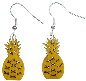 Miniblings Ananas Ohrringe Hänger Sommer Frucht Obst Urlaub gelb versilbert | In Berlin von Hand montierter Ohrschmuck, mit Holz, ein Mitbringsel mit Charakter