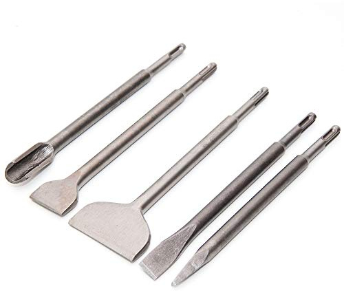 5 Stück SDS Plus Meissel Set 250 mm Meißel Kanal Spitz Flach Breit Fliesen