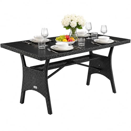 CASARIA Tavolo da Giardino in Polyrattan & WPC con Ripiano 190x90x74cm Altezza Regolabile Outdoor