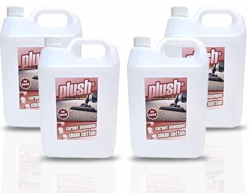 Plush Carpet Cleaner Solution, Pet Carpet Shampoo Spot Stain Remover 4x5L | Clean Cotton Scent - Powerful machine carpet shampoo that lifts deep dirt and stains, neutralises odours leaves carpets fresh