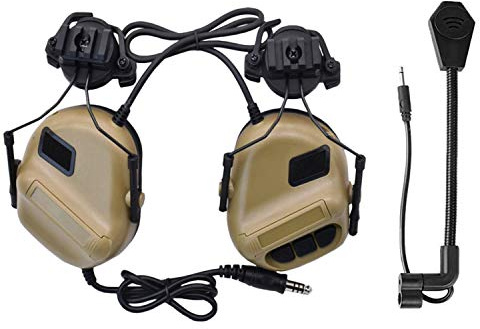 JFFCESTORE Helmet Way Radio Tactical Headset Military Headphone Earmuff No Noise Reduction for Z.Tactical Series PTT （Tan）