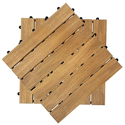 Froadp 11er Pack Holzfliesen Akazienholz Fliesen Set 30x30 cm Wasserdicht Terrassenfliesen 1 ㎡ Bodenbelag mit Drainage und Klicksystem Balkonfliesen für Outdoor Garten Terrasse (Type A)