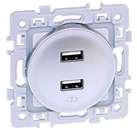 Prise chargeur double USB femelle Square - 5,5V - Silver