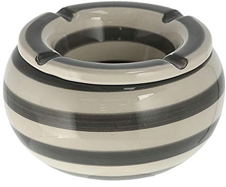 Sturmaschenbecher │Ø 13,5 cm grau weiß gestreift │Windaschenbecher mit Deckel (1 x Sturmaschenbecher 13,5cm)