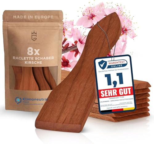 GOLDENBERG® 8 Raclette Schaber Kirsche mit geölter Oberfläche aus Europäischer Produktion | Zertifiertes Kirschholz | langlebige Raclette Spachtel für den mehrfachen Gebrauch