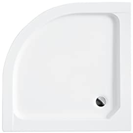 VBChome Duschwanne 80x80 cm Siphon Duschtasse Viertelkreis weiß glatt + Ablaufgarnitur fi50 Abdeckplatte Sanitär-Acryl