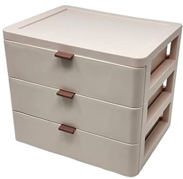 TG Thistle Gem Makeup Organiser with Three Drawers, Sturdy Plastic Storage Box for Makeup, Accessories, Jewellery and More, Compact Dressing Table Organiser (3 Drawers Strawberry pink)