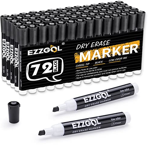 Ezzgol Dry Erase Markers Bulk, 72 Pack Black Low Odor Whiteboard Markers