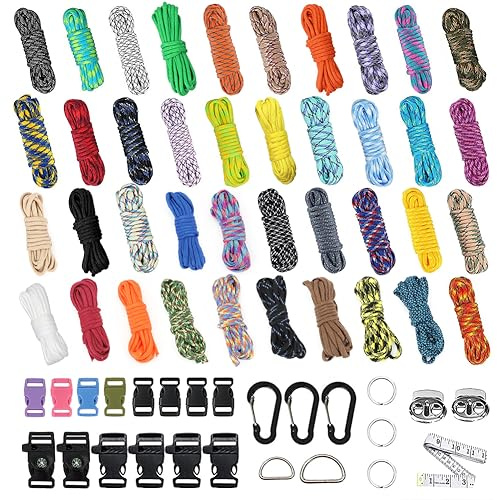 Paracord-set med 40 färger, EUBSWA 550, nylonsnöre, paracordrep, multifunktionellt, innehåller repspänne och synålar, lämplig för tillverkning av gör-det-själv-armband, snoddar, nyckelringar